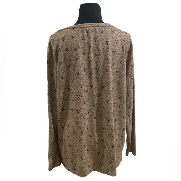 Sand and grey heather VOGUE sequin V lightweight long sleeve sweater sweatshirt - Picture 2 of 10